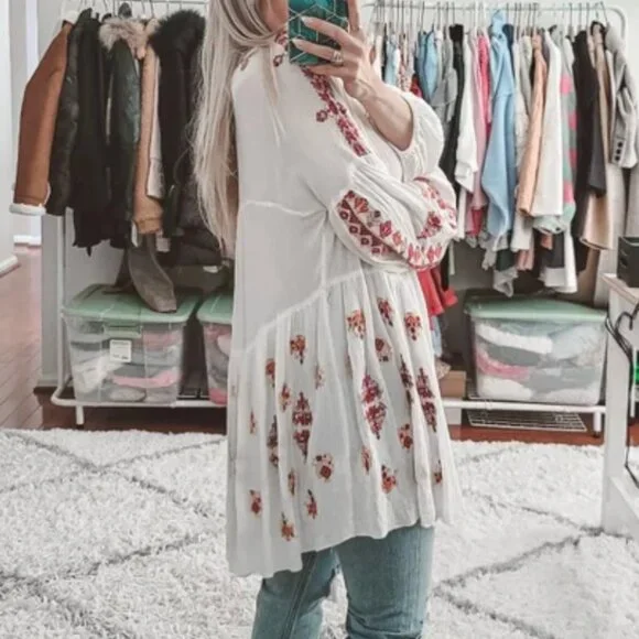 Free People Ariana Embroidered Tunic L - Picture 2 of 5